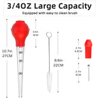 Red marinade injector set with silicone brush and measuring needle, with size indicators