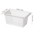 White rectangular under-sink hanging storage basket with dotted ventilation holes
