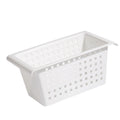 White rectangular hanging storage basket with open inner compartment and rails