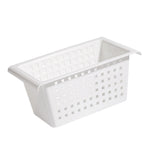 White rectangular hanging storage basket with open inner compartment and rails