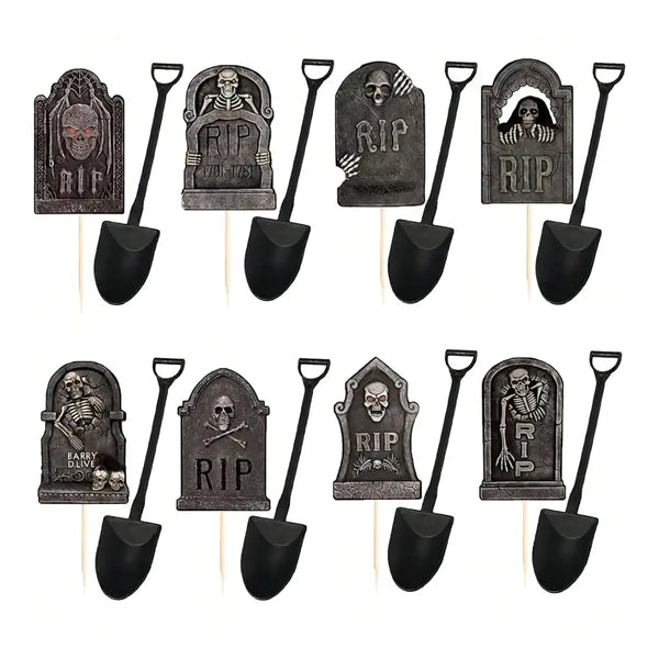 Tombstone Graveyard Halloween Cupcake Toppers with Shovels