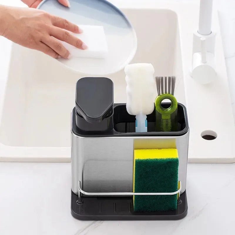 3-in-1 Sink Organizer - Soap Dispenser, Sponge Holder & Rack