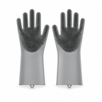 Light gray silicone dishwashing scrubber gloves with raised dot scrubbing surface, pair