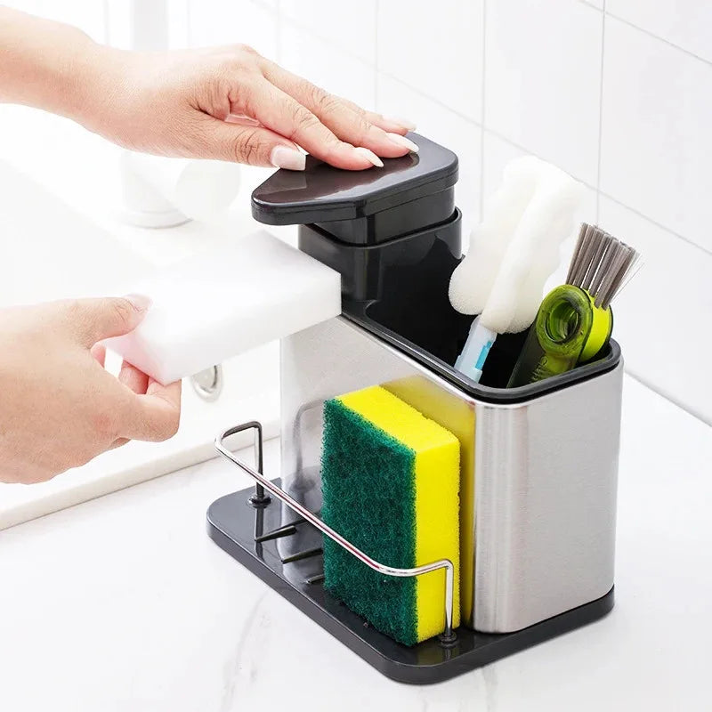 3-in-1 Sink Organizer - Soap Dispenser, Sponge Holder & Rack