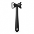 Single meat tenderizer mallet with black handle and ribbed silver head
