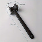 Meat tenderizer mallet with black handle and silver ribbed face