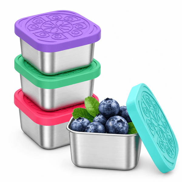 4-Piece Stainless Steel Snack & Dressing Containers with Leakproof Silicone Lids