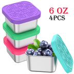 4-piece stainless snack and dressing containers with leakproof silicone lids, 6 oz