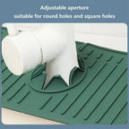 Green silicone sink splash guard with adjustable aperture for round or square faucet bases