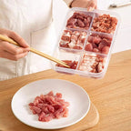 6-compartment clear refrigerator food storage box with grid divider, open top