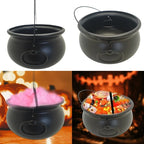 Set of black cauldron candy buckets with hanging loops, open tops