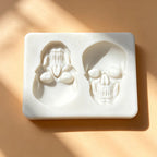 Halloween skull silicone cake mold tray with two skull cavities and one skull design
