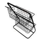 Black 2-tier wire countertop fruit basket organizer, angled view of two stacked baskets