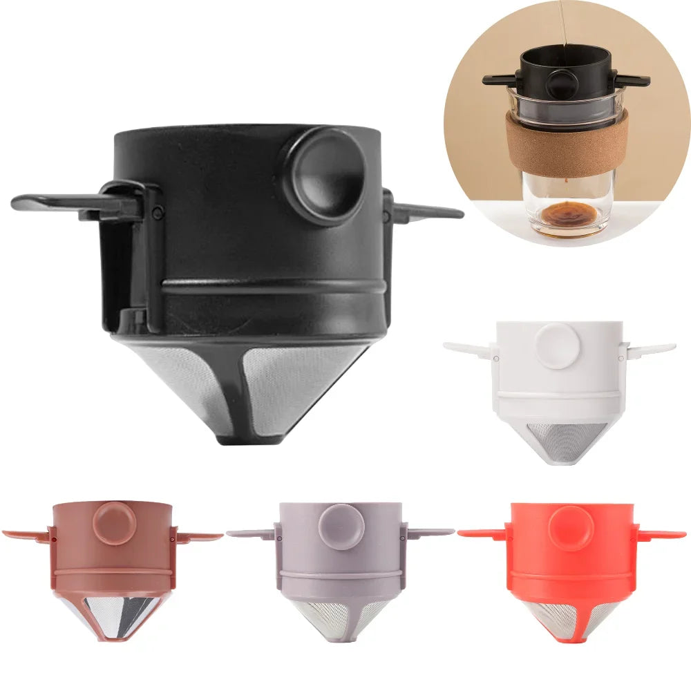Foldable pour-over coffee dripper with dual-layer stainless mesh, black and white options