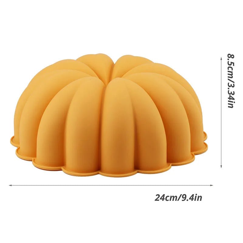 Pumpkin-shaped silicone cake pan, 9-inch mold in orange-yellow
