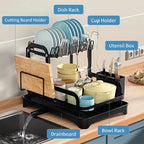 360° Rotating Dish Drying Rack - 2-Tier with Drain Tray