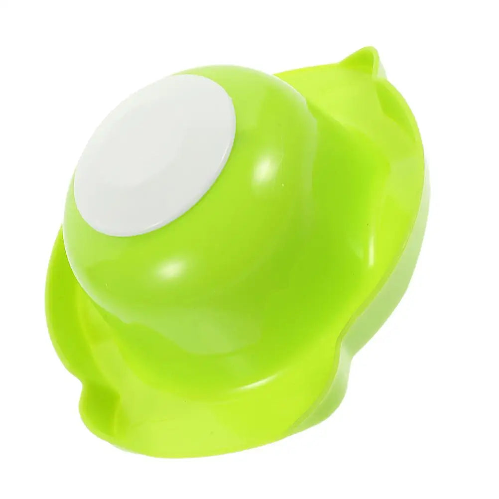 Lime green food safety slicer holder with finger guard shield and white push button