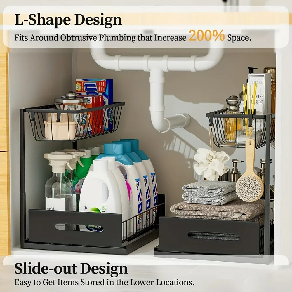 Under Sink Organizer - Pull-Out Metal Storage Shelf