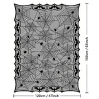 Black spider-web lace table runner with 120cm x 160cm dimensions diagram