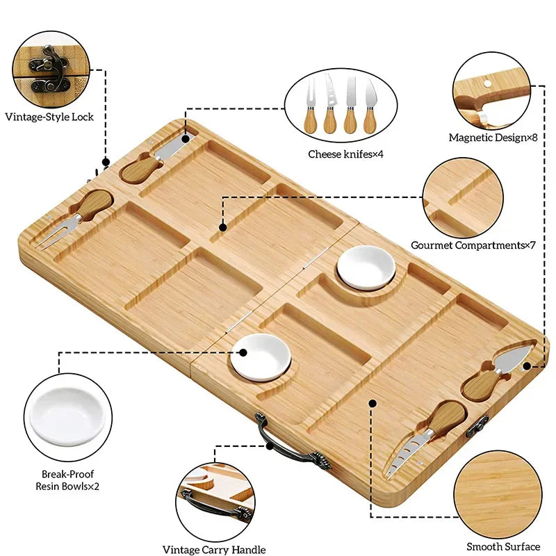 Bamboo Charcuterie Board Gift Set - Foldable with Utensils