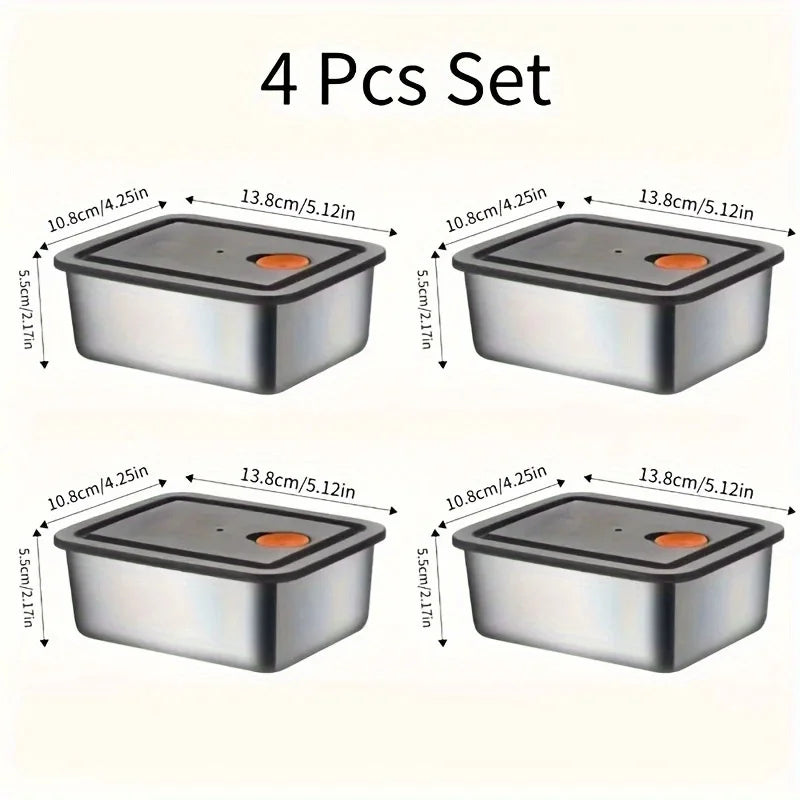 4-piece stainless steel food storage container set with leakproof vented lids