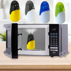 Microwave steam cleaner set: black/yellow, blue/white, and green/white units