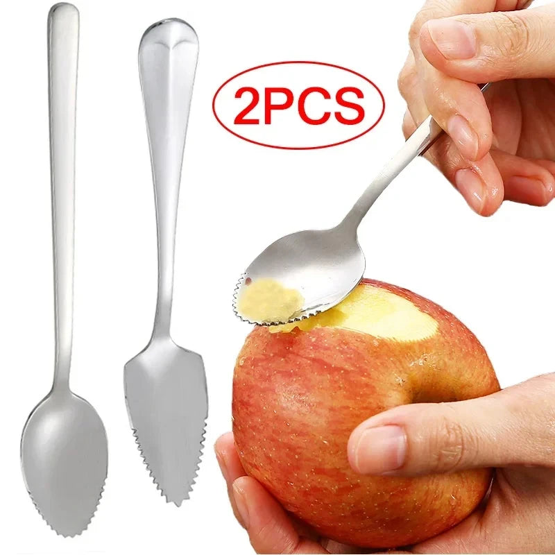 Stainless steel citrus carving spoon with micro-serrated edge, 2-pack