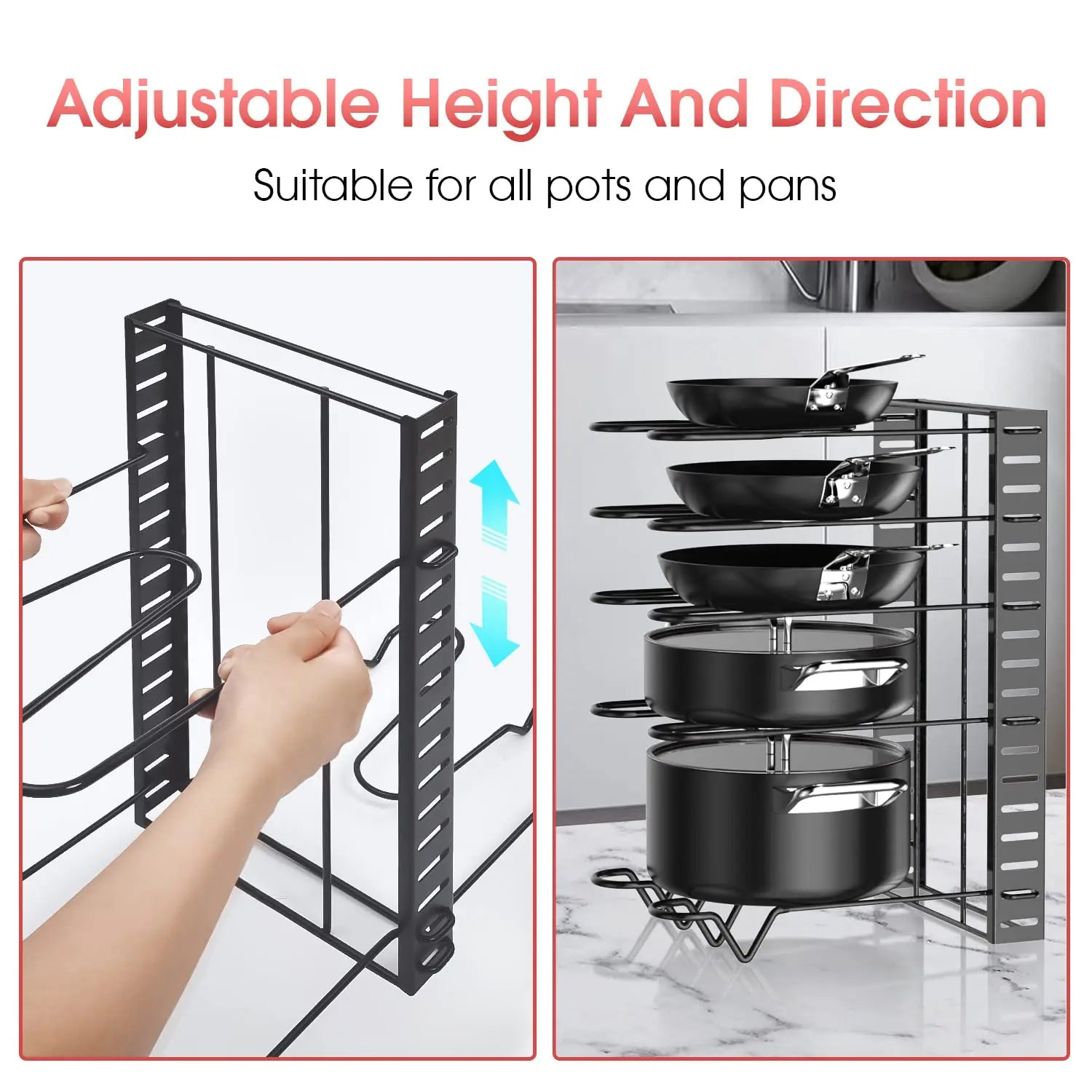 Pot Rack Organizer - 8-Tier Adjustable Pots & Pans Holder