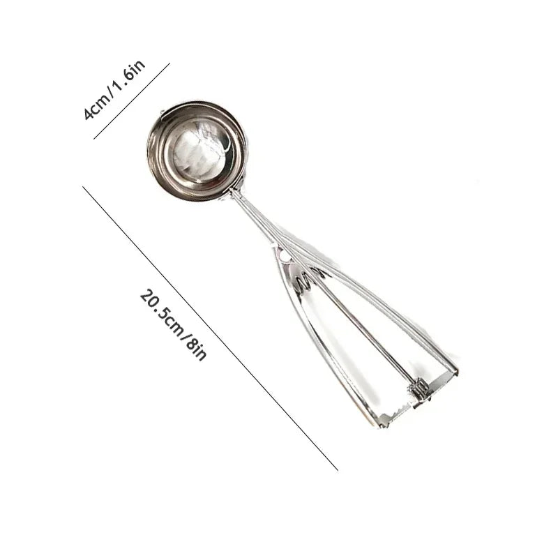 Stainless steel spring ice cream and cookie scoop with circular bowl