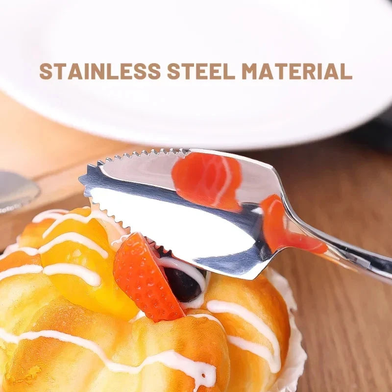 Stainless steel micro-serrated spoon over fruit garnish and creamy topping