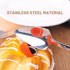 Stainless steel micro-serrated spoon over fruit garnish and creamy topping