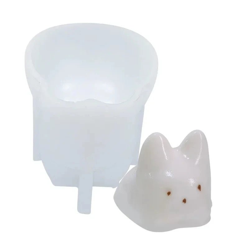 White cat pudding silicone mold set with cat-shaped insert and main form