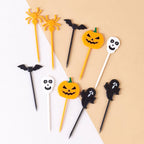 Halloween cupcake topper set of 10 picks with sun, pumpkin, ghost, bat and spider icons