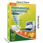 Green dishwasher detergent sheets box, lemon scent, 100 loads, front view