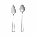 Pair of stainless steel citrus spoons with micro-serrated edges and rounded scoops