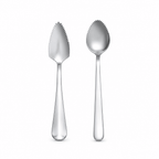 Pair of stainless steel citrus spoons with micro-serrated edges and rounded scoops