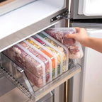 Multi-compartment clear refrigerator food storage box with transparent sections and dividers