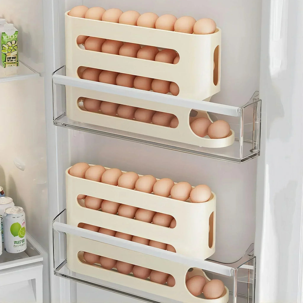 Refrigerator Egg Storage Box - Auto-Rolling Ladder Style Holder