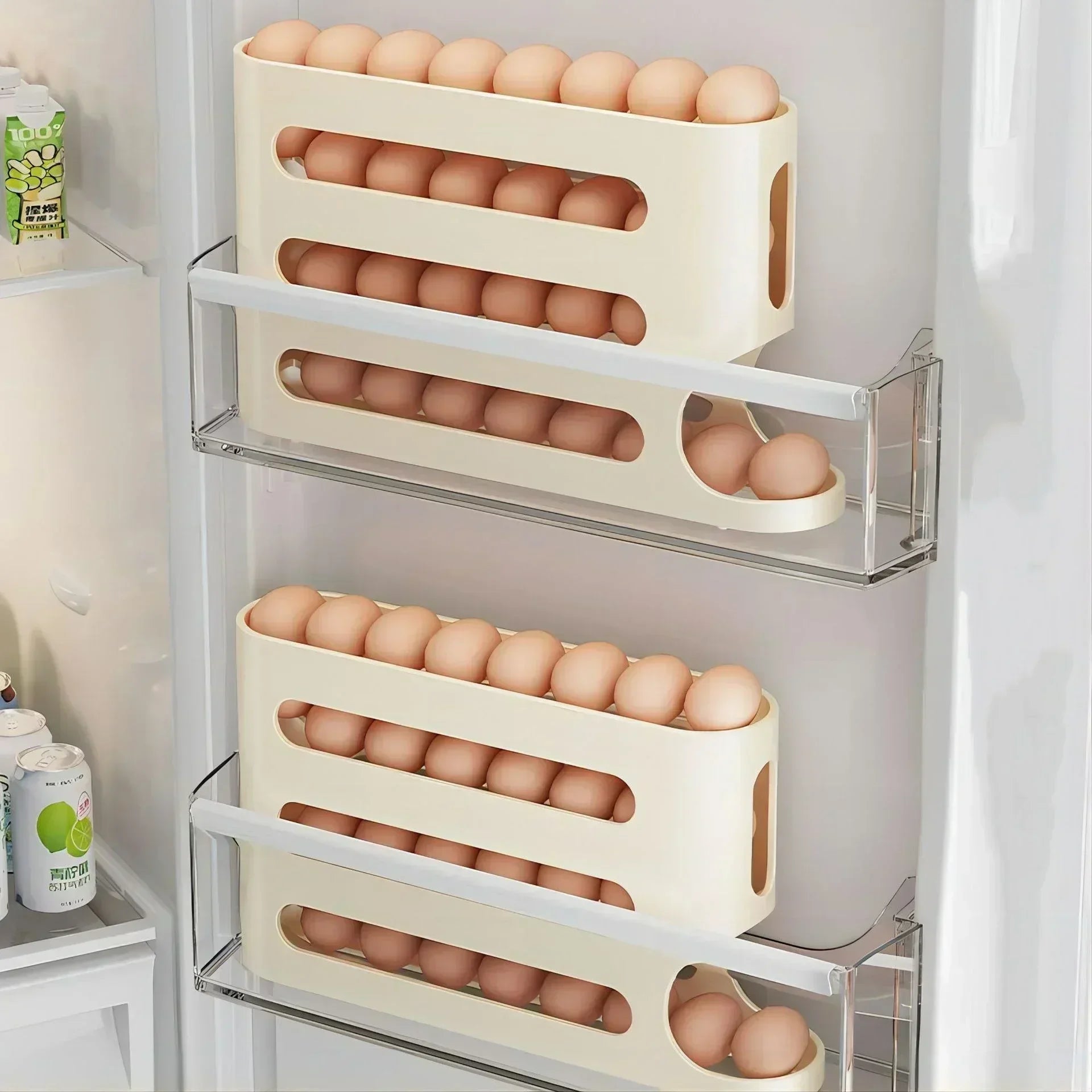 Refrigerator Egg Storage Box - Auto-Rolling Ladder Style Holder