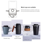 Foldable coffee dripper shown with ceramic mug, keep-cup, and steel cup