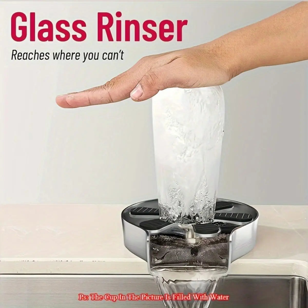 Stainless steel glass rinser rinsing tall cup with multi-angle jet nozzles