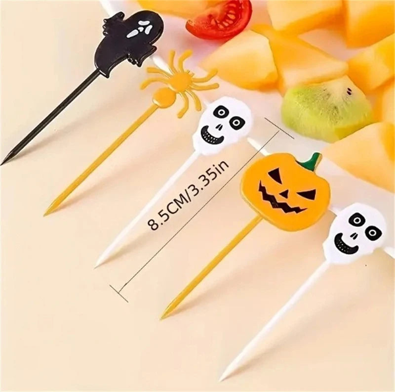 10-piece Halloween cupcake topper set with pumpkin, ghost, bat and spider designs