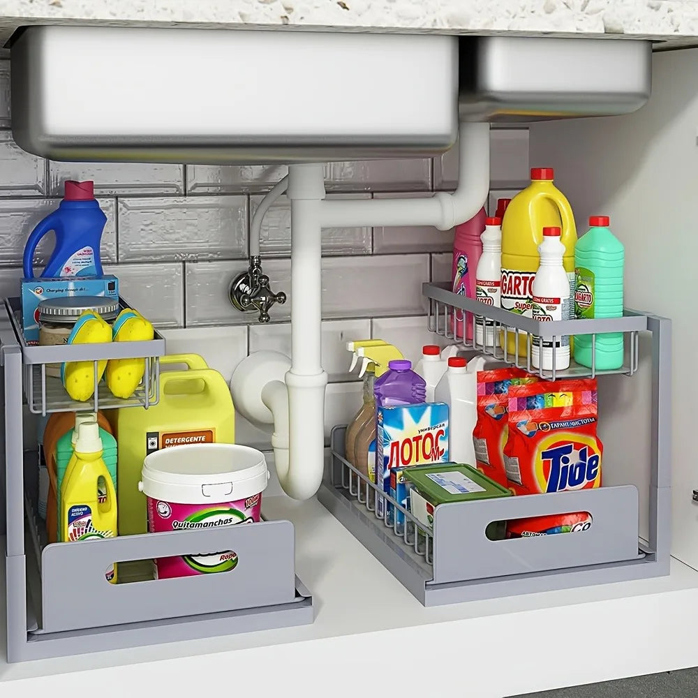Under Sink Organizer - Pull-Out Metal Storage Shelf