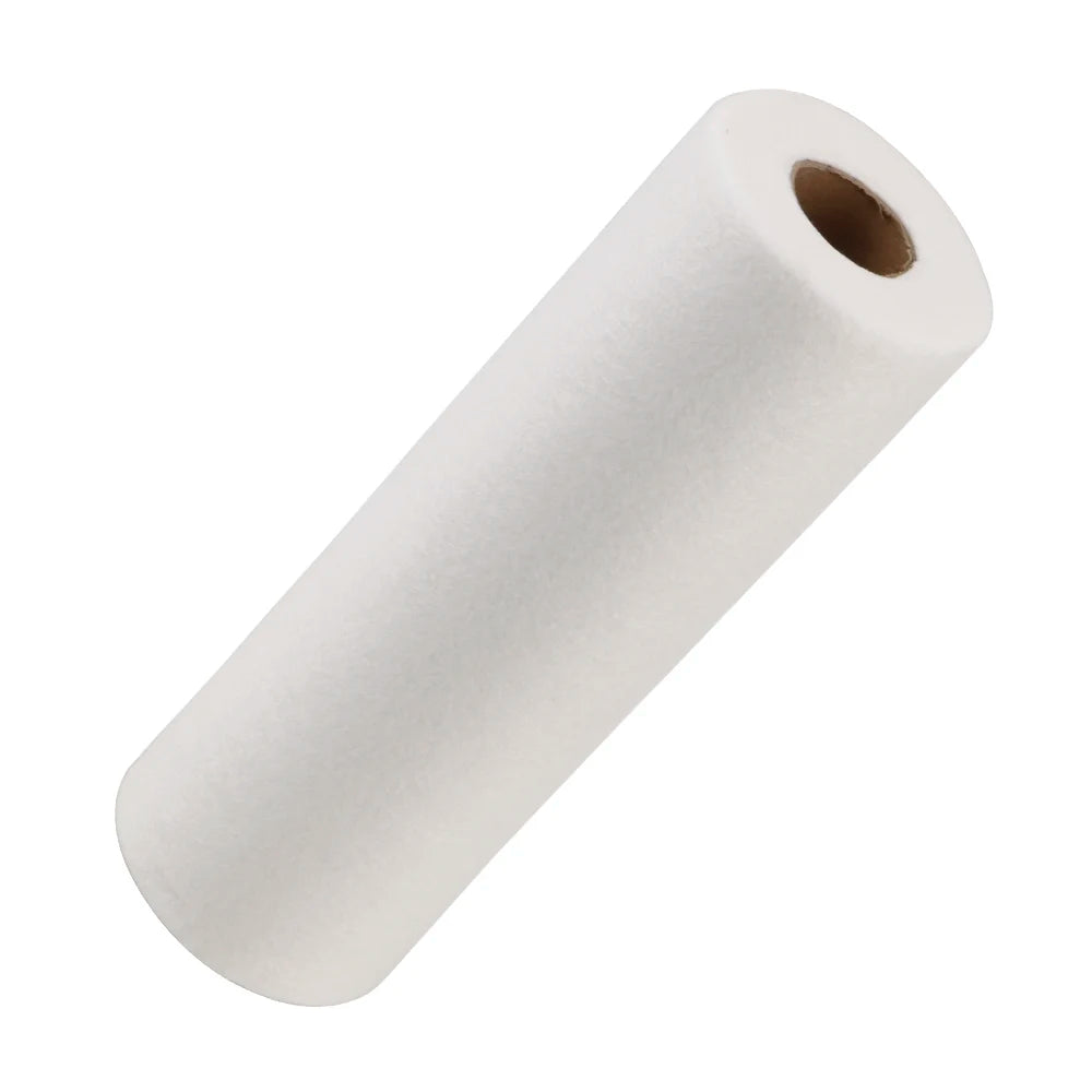 Single white bamboo paper towel roll with visible core, angled view