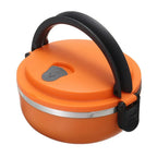 Orange stackable stainless steel bento lunch box with black handle and latch lid