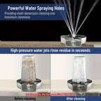 Stainless steel glass rinser with multi-direction high-pressure jet spray over cup