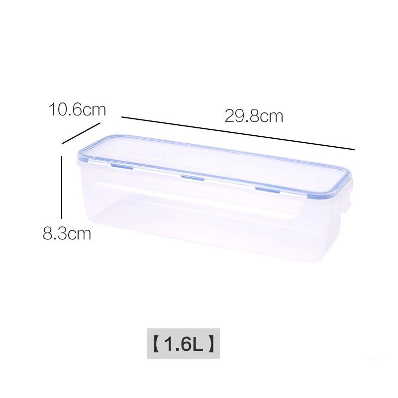 Clear bread storage box with blue airtight lid, labeled 1.6L capacity