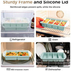 Green silicone freezer tray with sturdy frame and clear lid for portion freezing