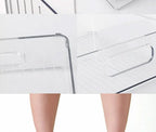 Clear plastic refrigerator bin with built-in handles and ribbed bottom for grip