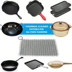 Rectangular stainless steel chainmail scrubber pad with metal ring loop